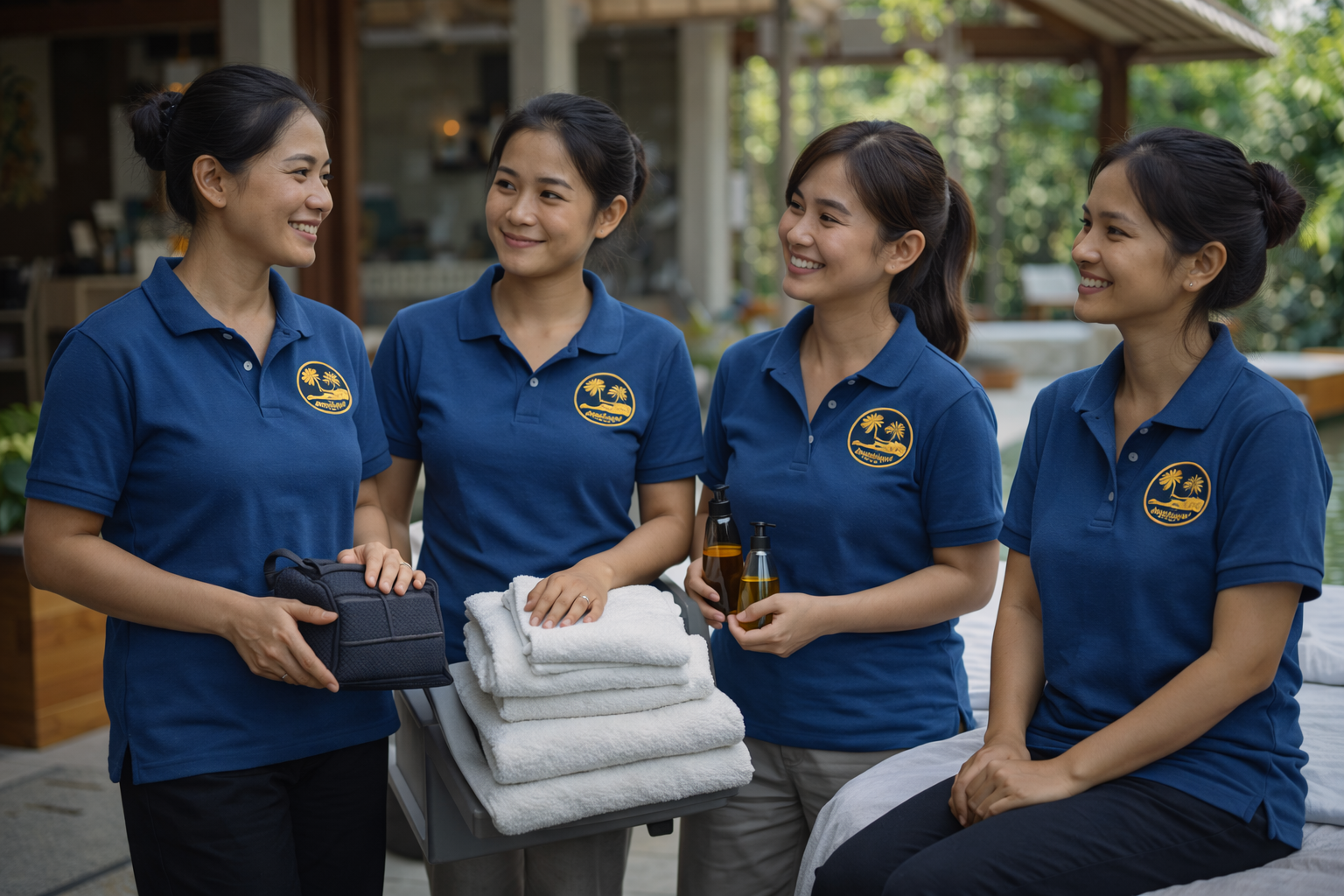 Professional massage therapists with equipment ready in Canggu